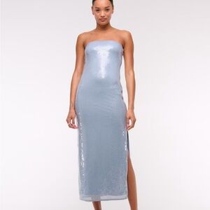 Abercrombie & Fitch Strapless Light Blue Sequin Midi Dress